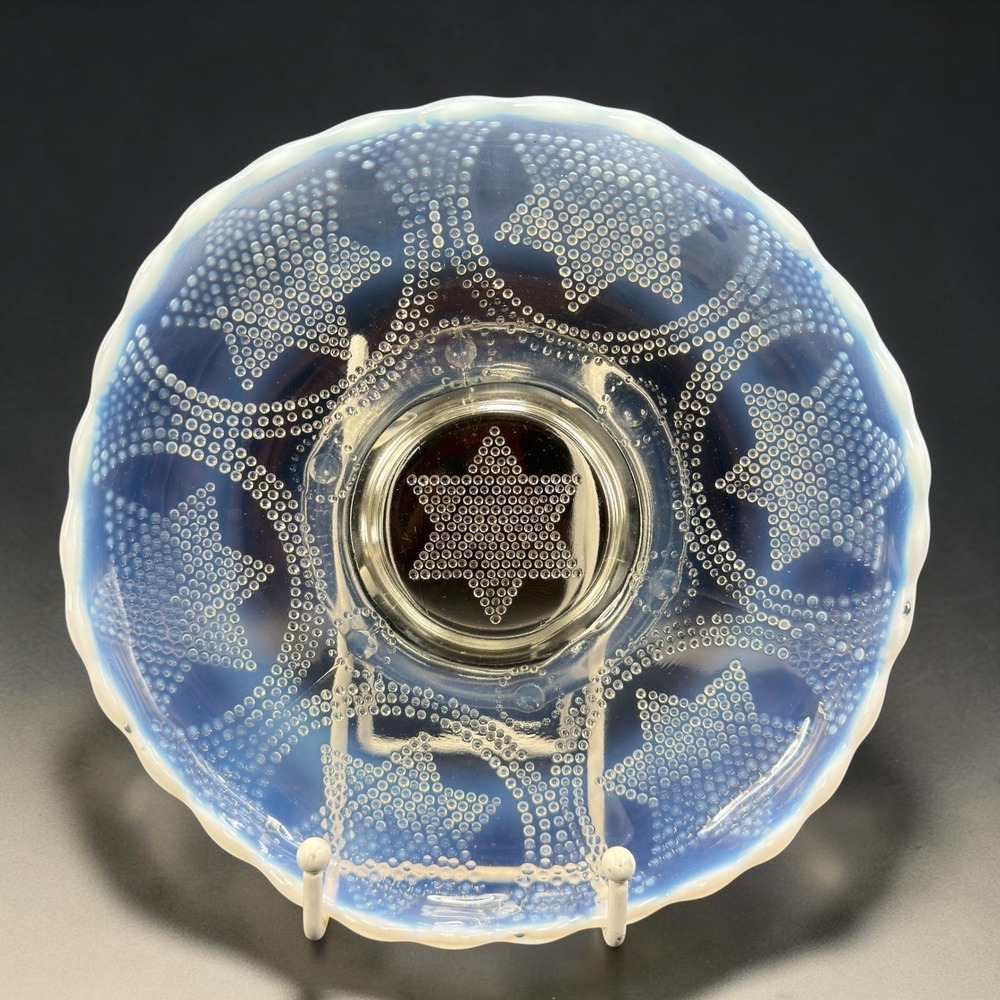 Fenton Blue Opalescent Shooting Star Glass Bowl Ruffled Edge Vintage 8 Inch